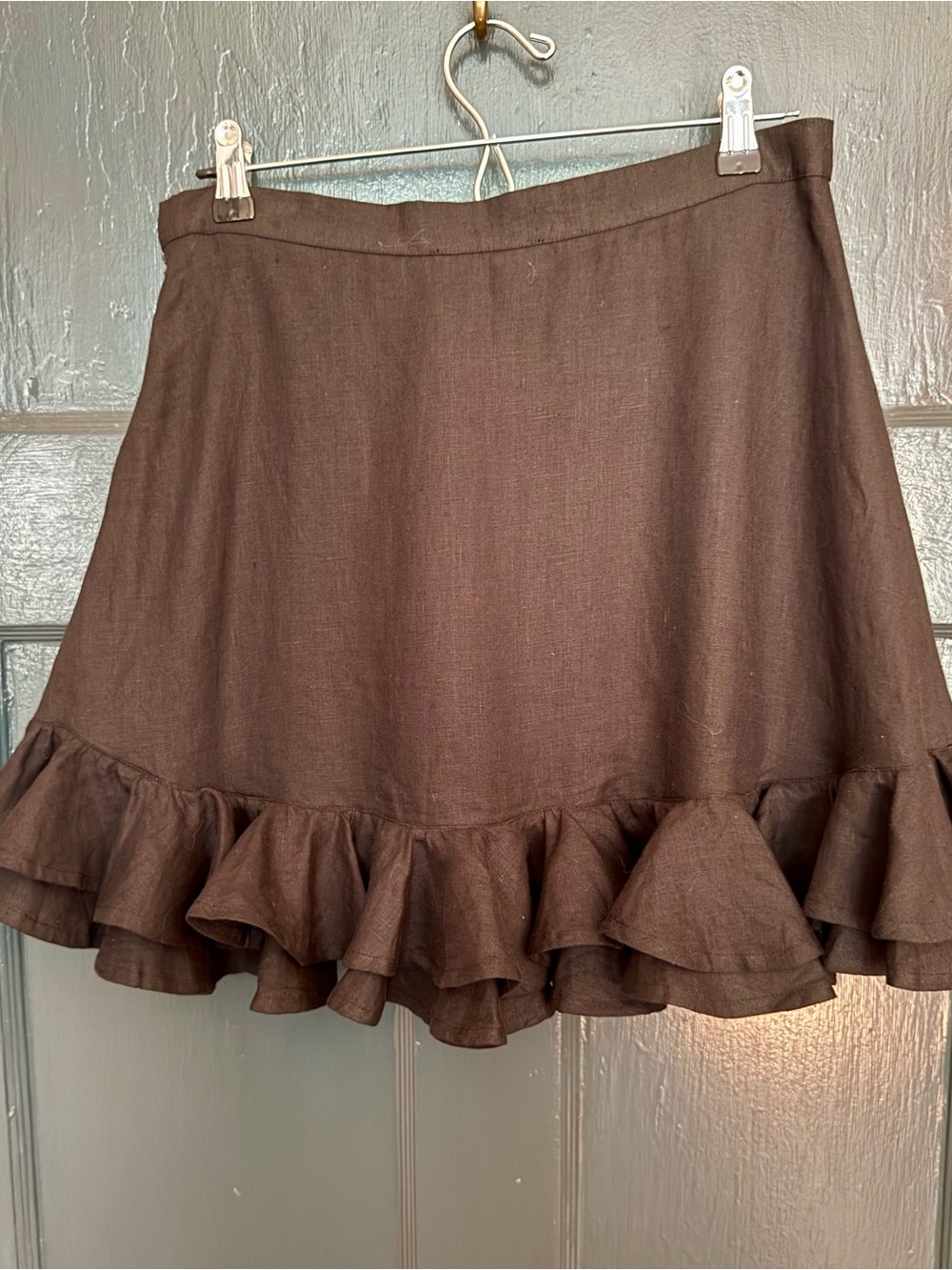 Fanm Mon Black Linen Ruffle Hem Mini Skirt
